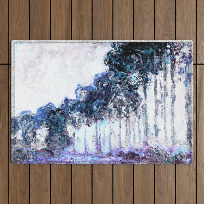 Monet : Poplars Lavender Periwinkle Deep Blue Outdoor Rug Gallery Image 1