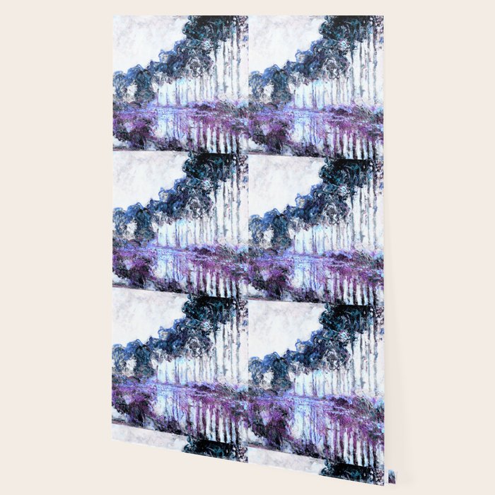 Monet : Poplars Lavender Periwinkle Deep Blue Wallpaper Gallery Image 2