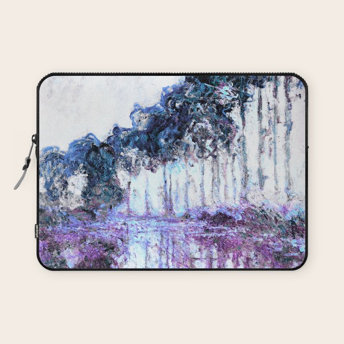 Monet : Poplars Lavender Periwinkle Deep Blue Laptop Sleeve Gallery Image 1