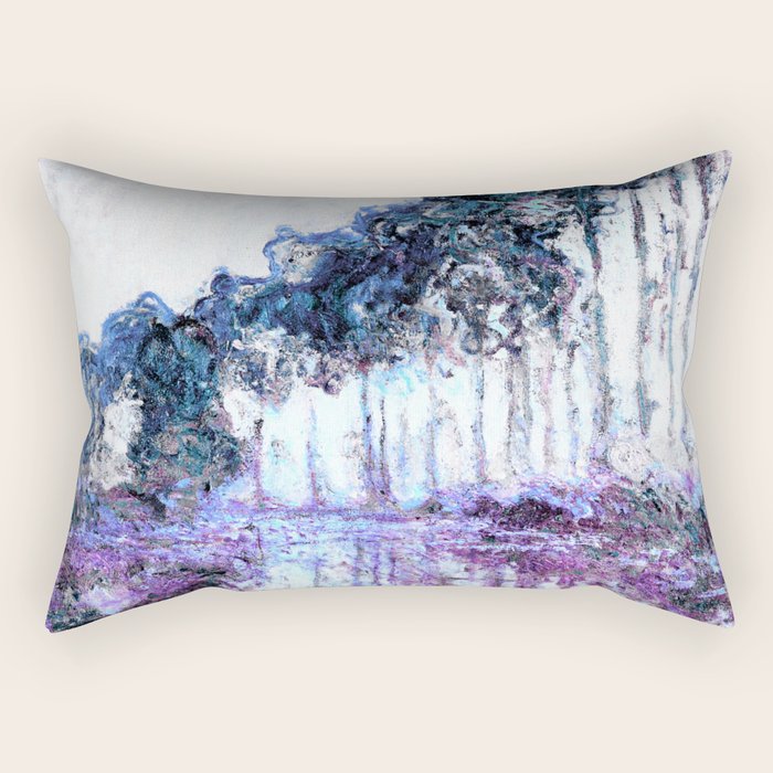 Monet : Poplars Lavender Periwinkle Deep Blue Rectangular Pillow Gallery Image 2