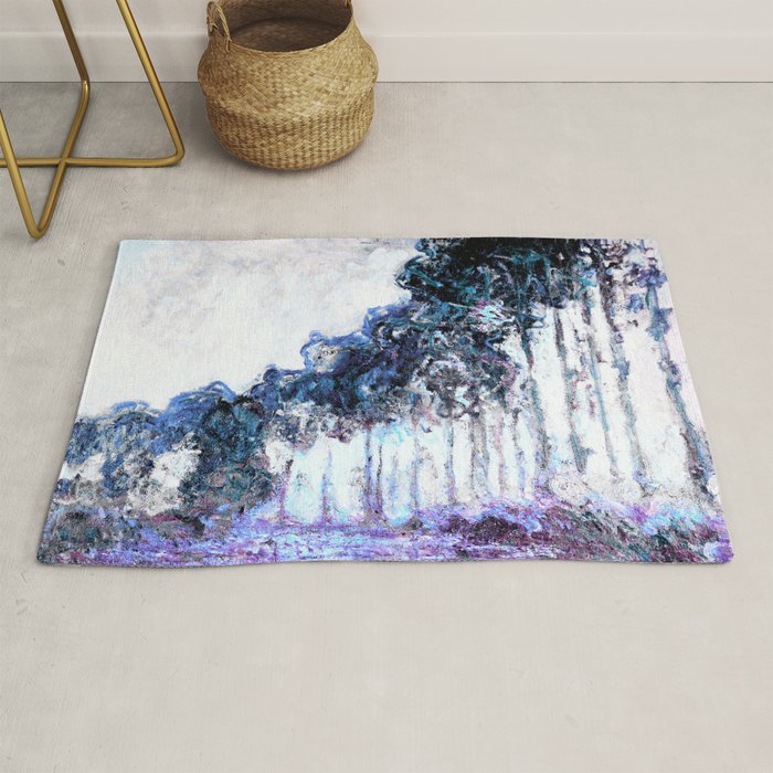 Monet : Poplars Lavender Periwinkle Deep Blue Rug Gallery Image 1