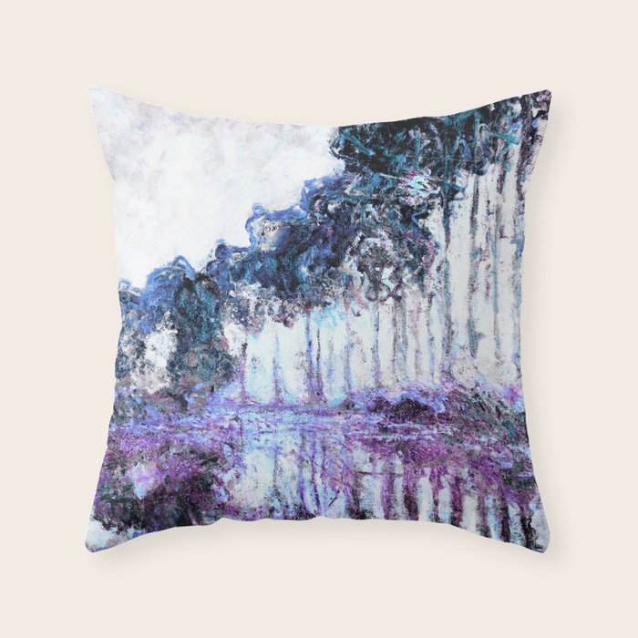 Monet : Poplars Lavender Periwinkle Deep Blue Throw Pillow Gallery Image 6