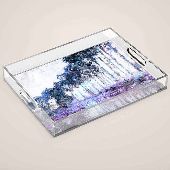 Monet : Poplars Lavender Periwinkle Deep Blue Acrylic Tray Gallery Image 1