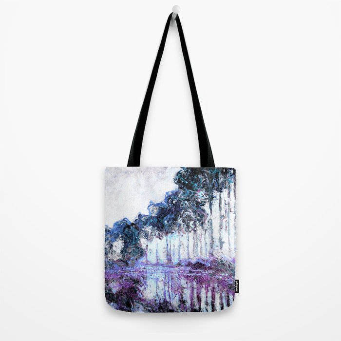 Monet : Poplars Lavender Periwinkle Deep Blue Tote Bag Gallery Image 2