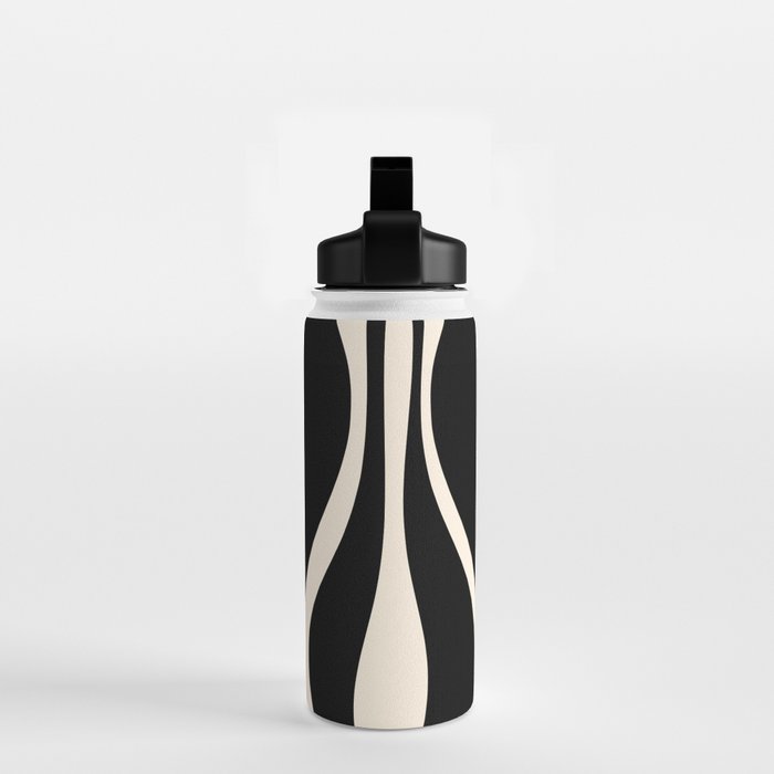Mid Century Modern Abstract Lounge Pattern in Black and Almond Cream  Water Bottle Gallery Image 2