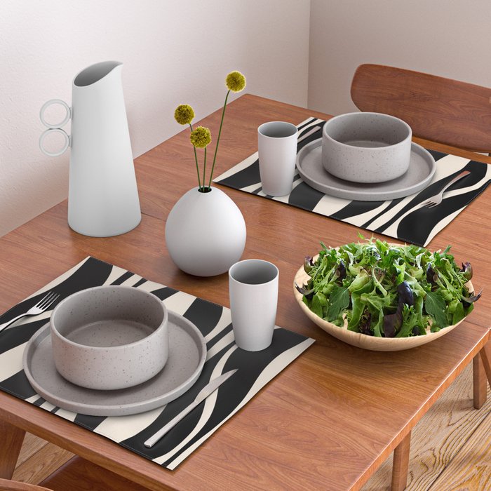 Mid Century Modern Abstract Lounge Pattern in Black and Almond Cream  Placemat Gallery Image 2
