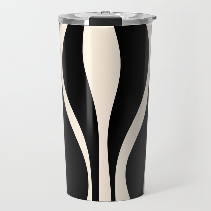 Mid Century Modern Abstract Lounge Pattern in Black and Almond Cream  Travel Mug Gallery Image 1