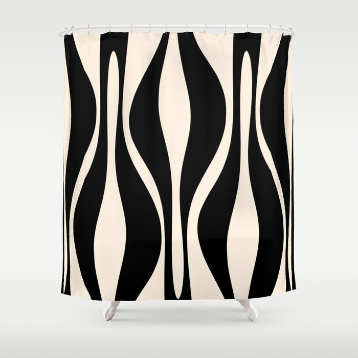 Mid Century Modern Abstract Lounge Pattern in Black and Almond Cream  Shower Curtain Gallery Image 1