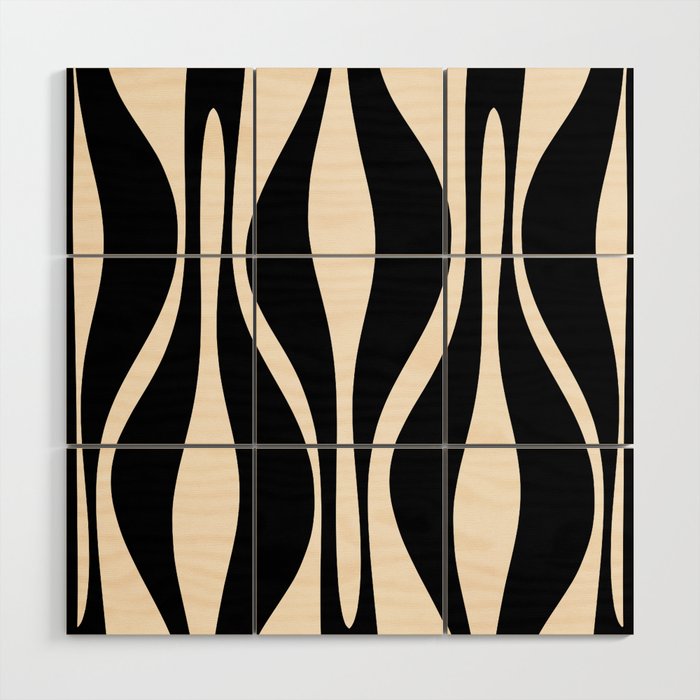 Mid Century Modern Abstract Lounge Pattern in Black and Almond Cream  Wood Wall Art Gallery Image 1