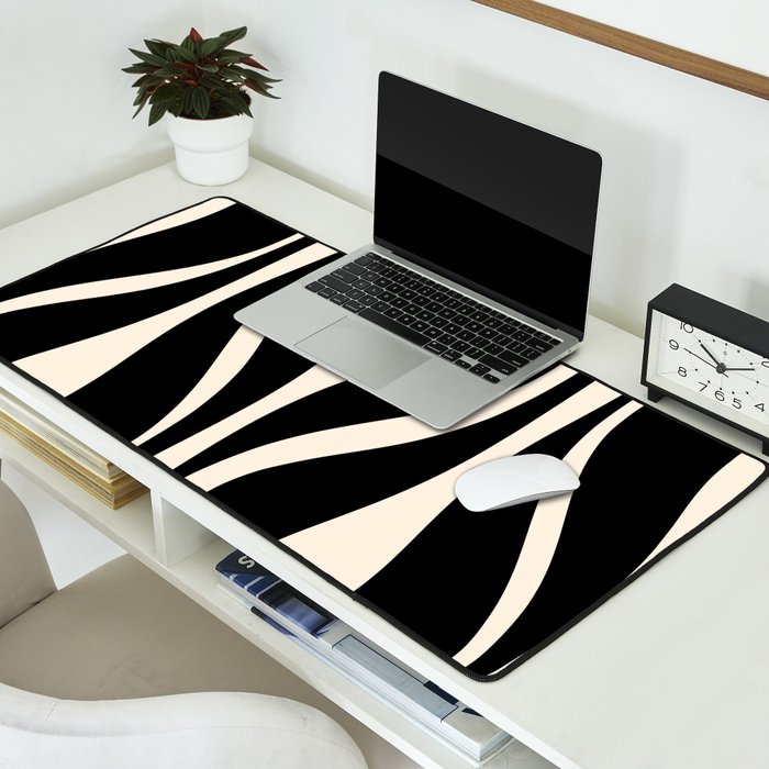 Mid Century Modern Abstract Lounge Pattern in Black and Almond Cream  Desk Mat Gallery Image 2