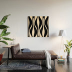 Mid Century Modern Abstract Lounge Pattern in Black and Almond Cream  Wood Wall Art Gallery Image 2