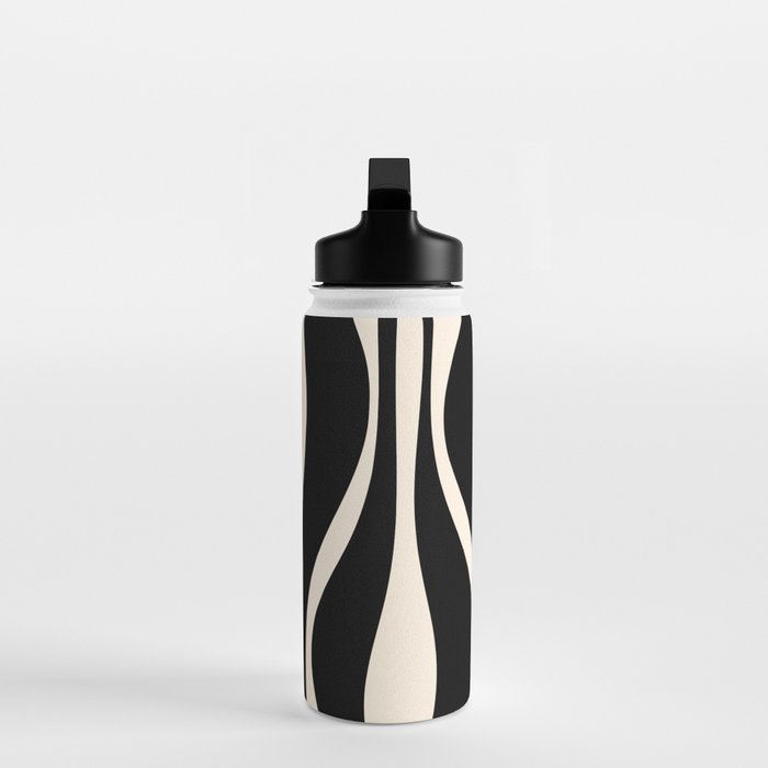 Mid Century Modern Abstract Lounge Pattern in Black and Almond Cream  Water Bottle Gallery Image 3