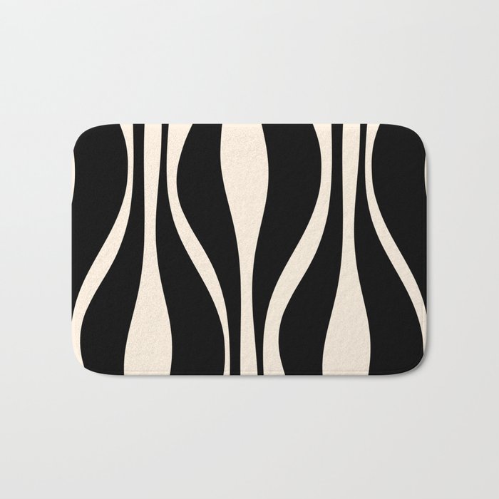 Mid Century Modern Abstract Lounge Pattern in Black and Almond Cream  Bath Mat Gallery Image 1