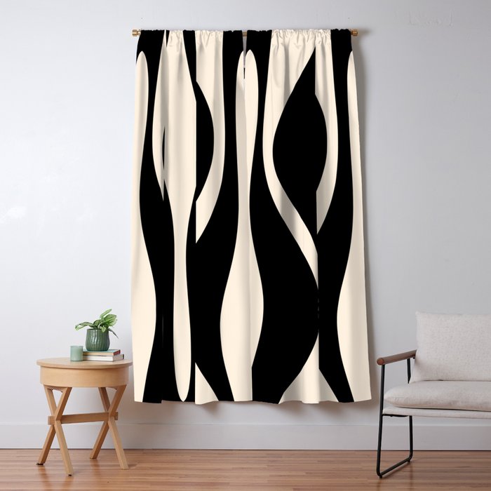 Mid Century Modern Abstract Lounge Pattern in Black and Almond Cream  Window Curtain Gallery Image 1
