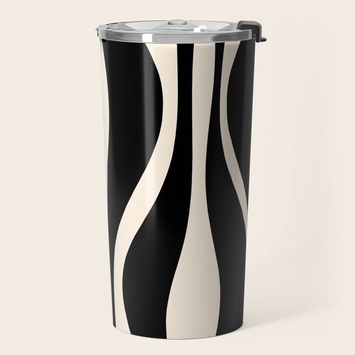 Mid Century Modern Abstract Lounge Pattern in Black and Almond Cream  Travel Mug Gallery Image 2