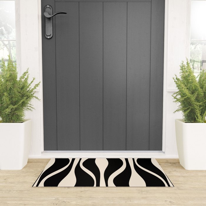 Mid Century Modern Abstract Lounge Pattern in Black and Almond Cream  Welcome Mat Gallery Image 3