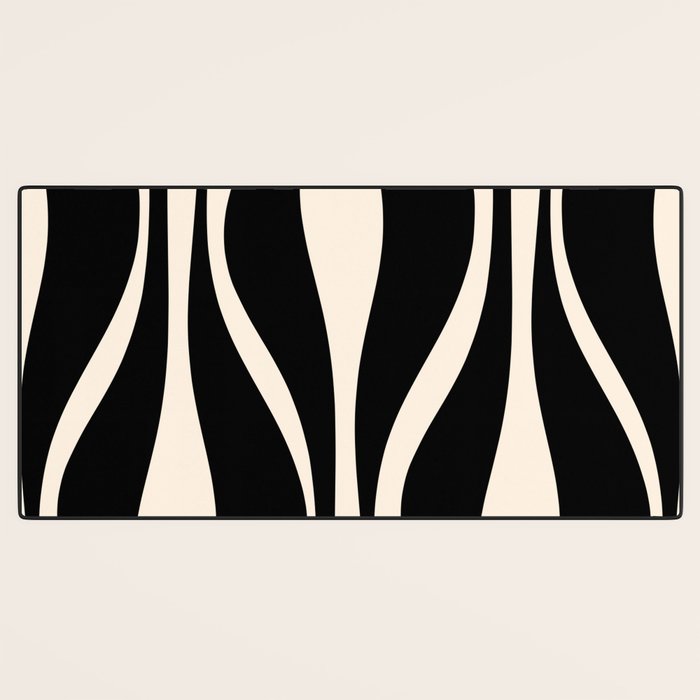 Mid Century Modern Abstract Lounge Pattern in Black and Almond Cream  Desk Mat Gallery Image 3