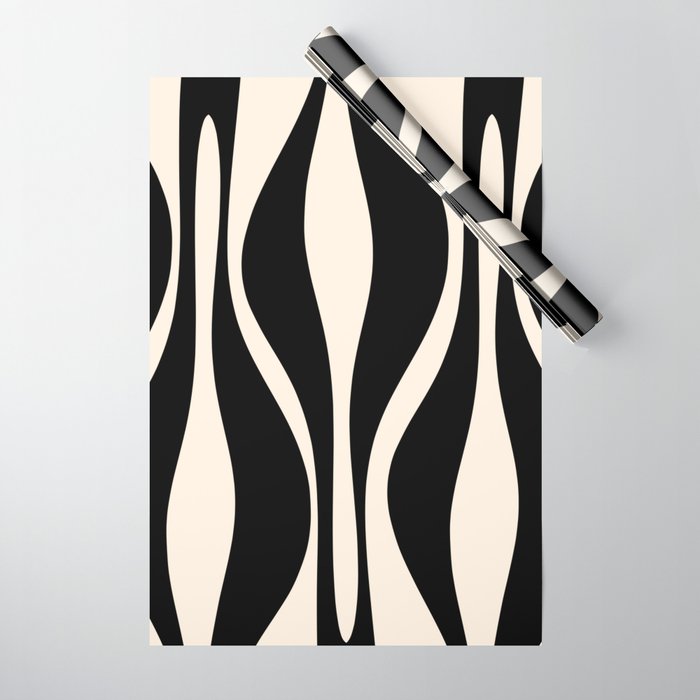 Mid Century Modern Abstract Lounge Pattern in Black and Almond Cream  Wrapping Paper Gallery Image 1