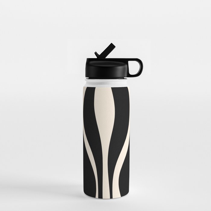 Mid Century Modern Abstract Lounge Pattern in Black and Almond Cream  Water Bottle Gallery Image 1
