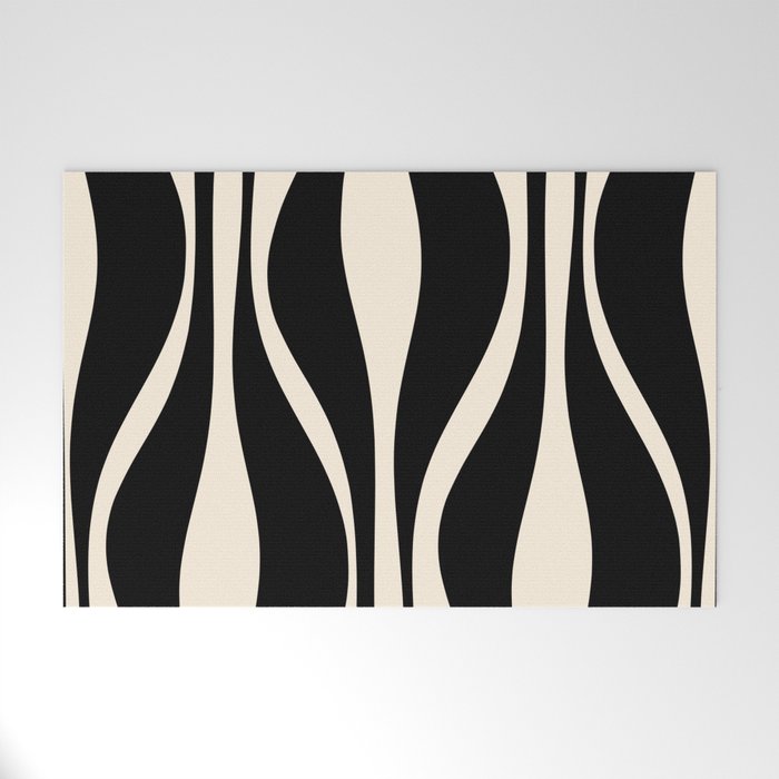 Mid Century Modern Abstract Lounge Pattern in Black and Almond Cream  Welcome Mat Gallery Image 1