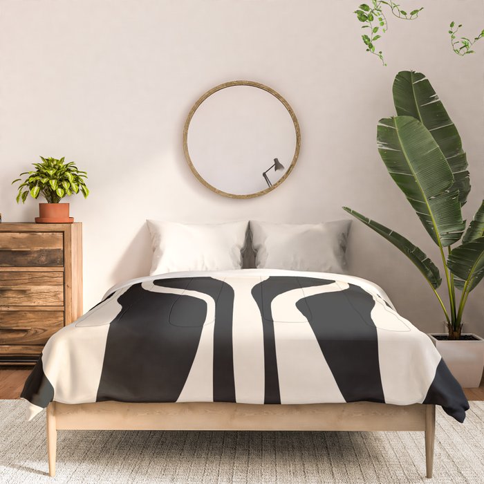 Mid Century Modern Abstract Lounge Pattern in Black and Almond Cream  Comforter Gallery Image 3