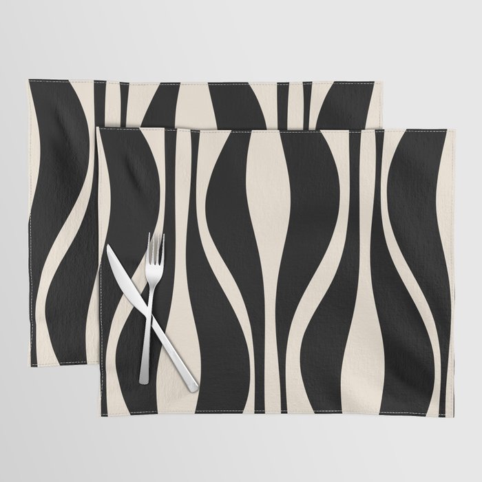 Mid Century Modern Abstract Lounge Pattern in Black and Almond Cream  Placemat Gallery Image 1