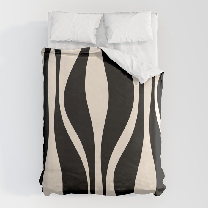 Mid Century Modern Abstract Lounge Pattern in Black and Almond Cream  Duvet Cover Gallery Image 6