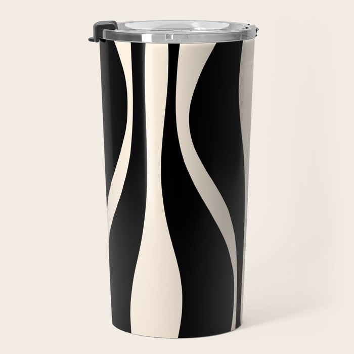 Mid Century Modern Abstract Lounge Pattern in Black and Almond Cream  Travel Mug Gallery Image 3