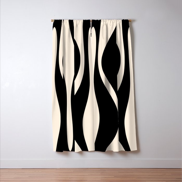 Mid Century Modern Abstract Lounge Pattern in Black and Almond Cream  Window Curtain Gallery Image 3