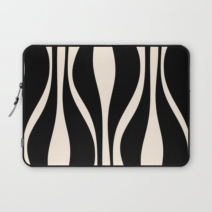 Mid Century Modern Abstract Lounge Pattern in Black and Almond Cream  Laptop Sleeve Gallery Image 1