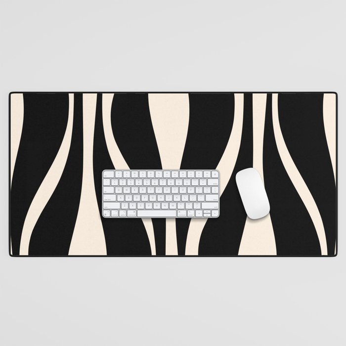 Mid Century Modern Abstract Lounge Pattern in Black and Almond Cream  Desk Mat Gallery Image 1