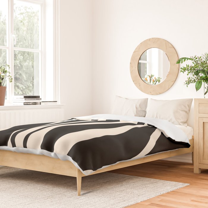 Mid Century Modern Abstract Lounge Pattern in Black and Almond Cream  Duvet Cover Gallery Image 2