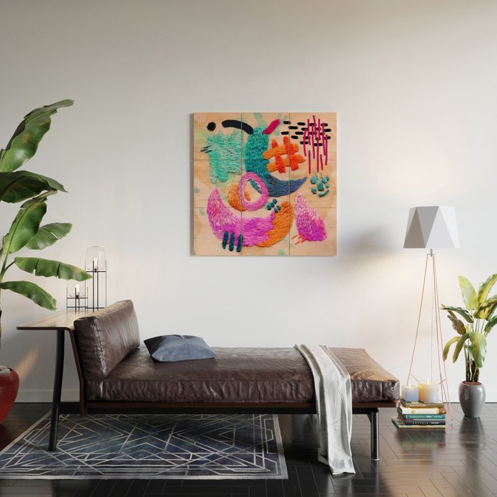 abstract embroidery Wood Wall Art Gallery Image 2