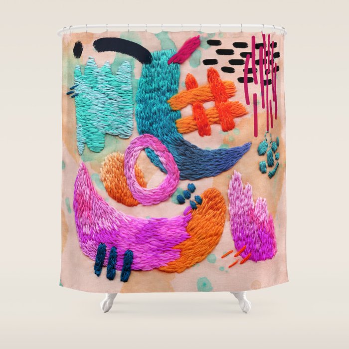 abstract embroidery Shower Curtain Gallery Image 1