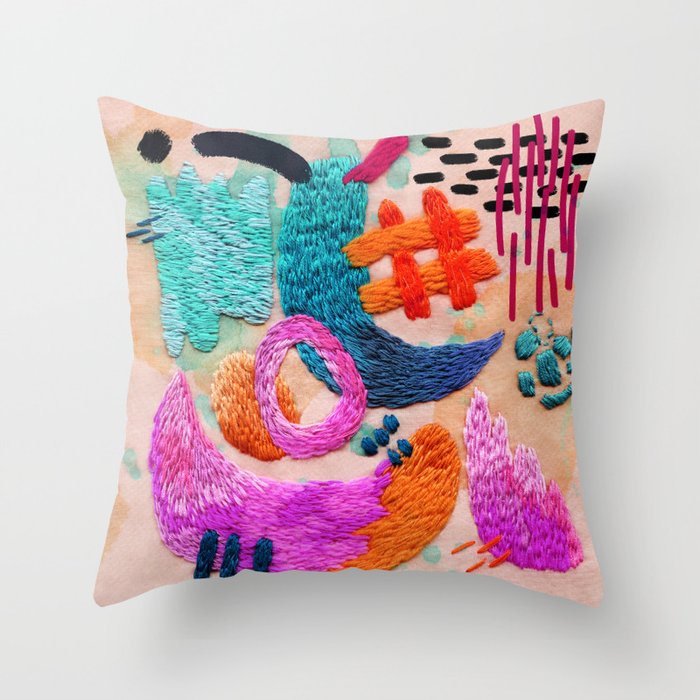 abstract embroidery Throw Pillow Gallery Image 6