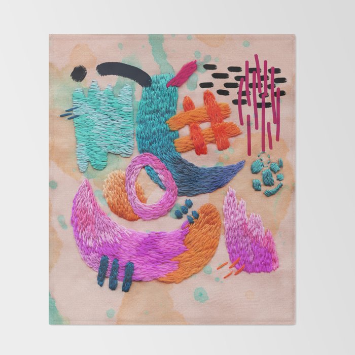 abstract embroidery Throw Blanket Gallery Image 2
