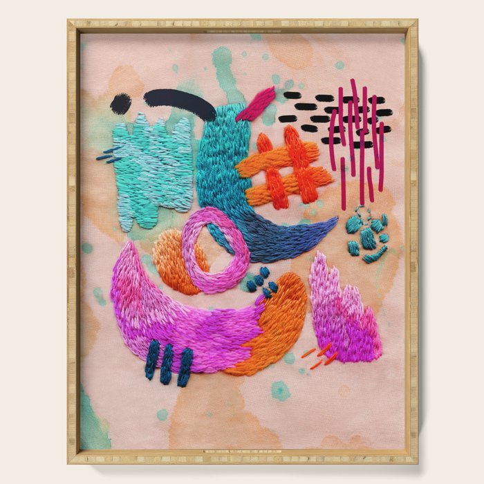 abstract embroidery Serving Tray Gallery Image 1