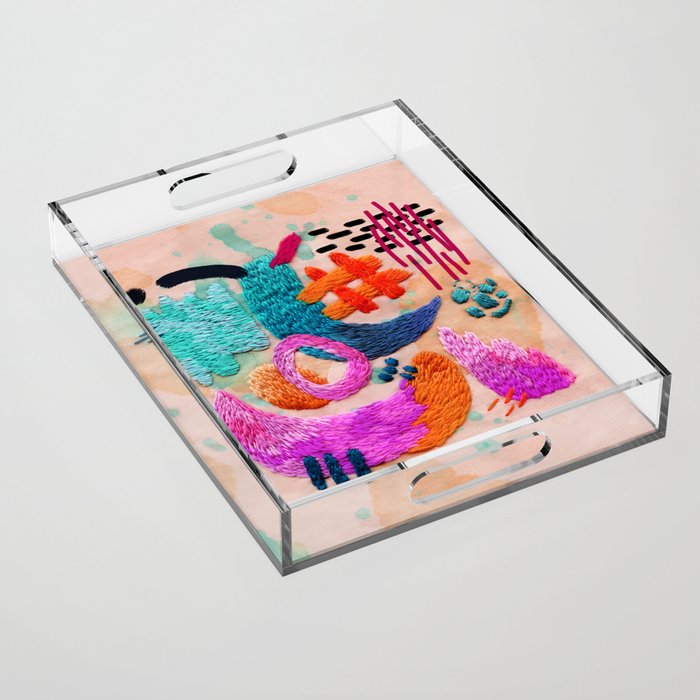 abstract embroidery Acrylic Tray Gallery Image 1
