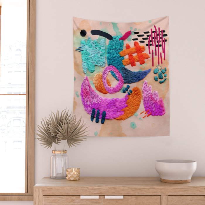 abstract embroidery Wall Tapestry Gallery Image 2