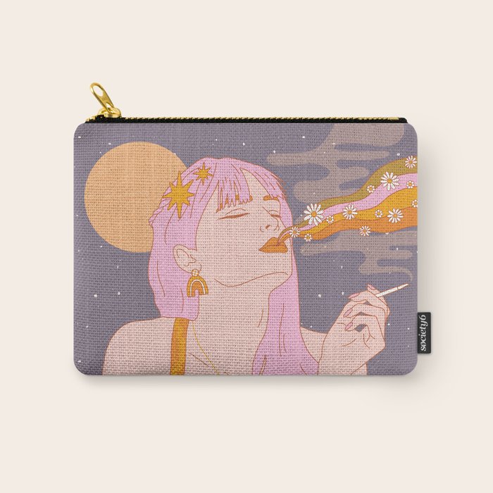 Woman Smoking Daisy Flowers Carry All Pouch Gallery Image 1