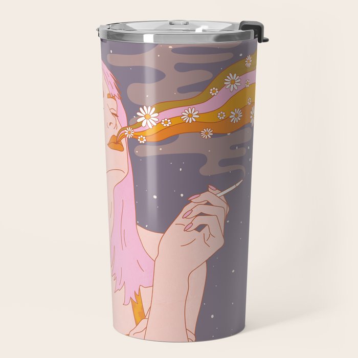 Woman Smoking Daisy Flowers Travel Mug Gallery Image 2
