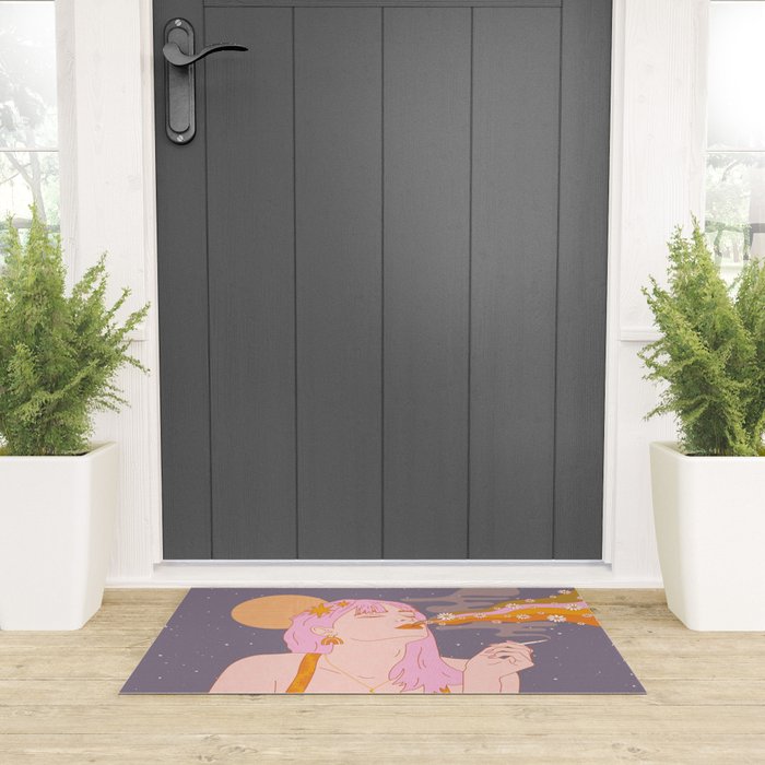 Woman Smoking Daisy Flowers Welcome Mat Gallery Image 3