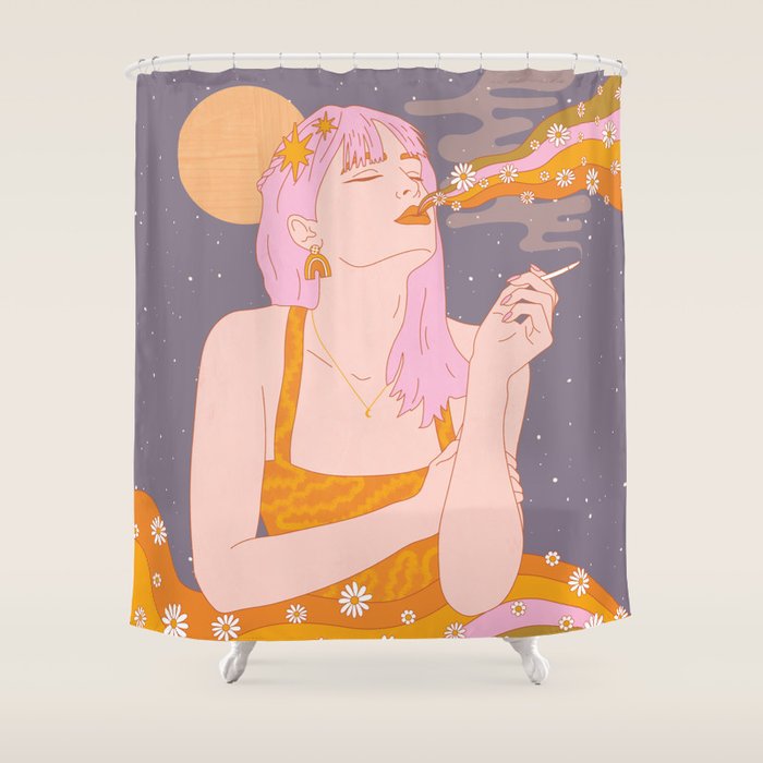 Woman Smoking Daisy Flowers Shower Curtain Gallery Image 1