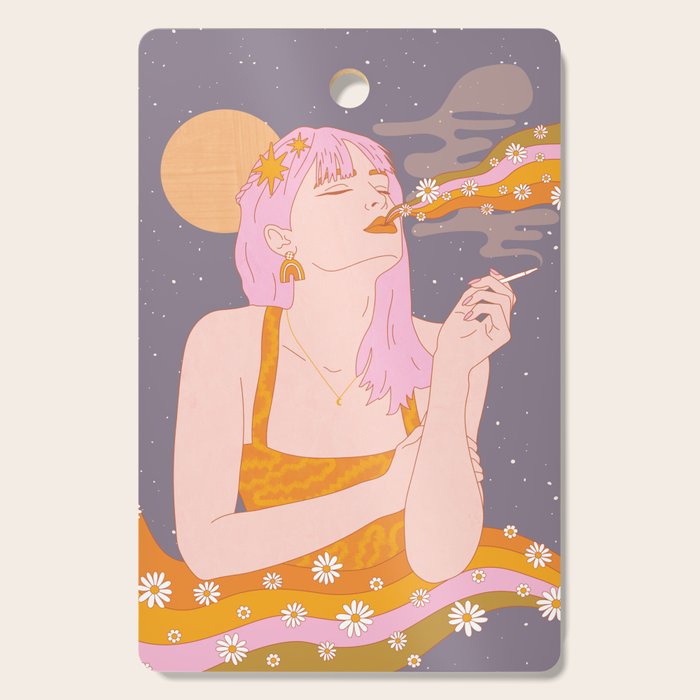 Woman Smoking Daisy Flowers Cutting Board Gallery Image 1