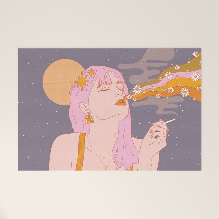 Woman Smoking Daisy Flowers Welcome Mat Gallery Image 1