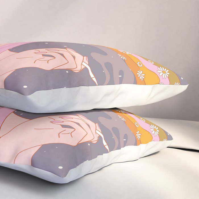 Woman Smoking Daisy Flowers Pillow Sham Gallery Image 3