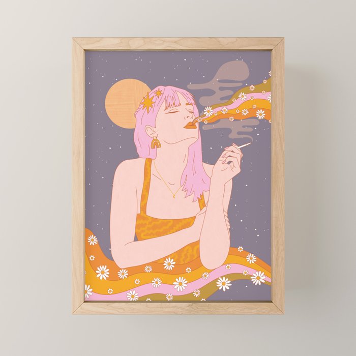 Woman Smoking Daisy Flowers Mini Art Print Gallery Image 1