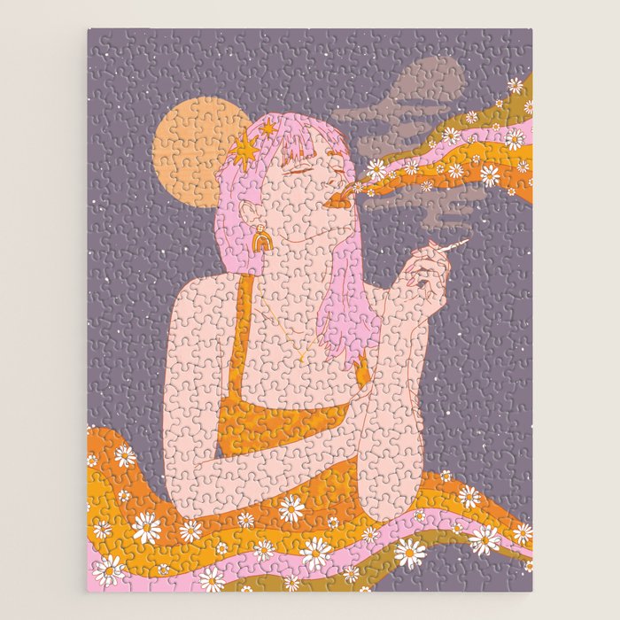 Woman Smoking Daisy Flowers Jigsaw Puzzle Gallery Image 1