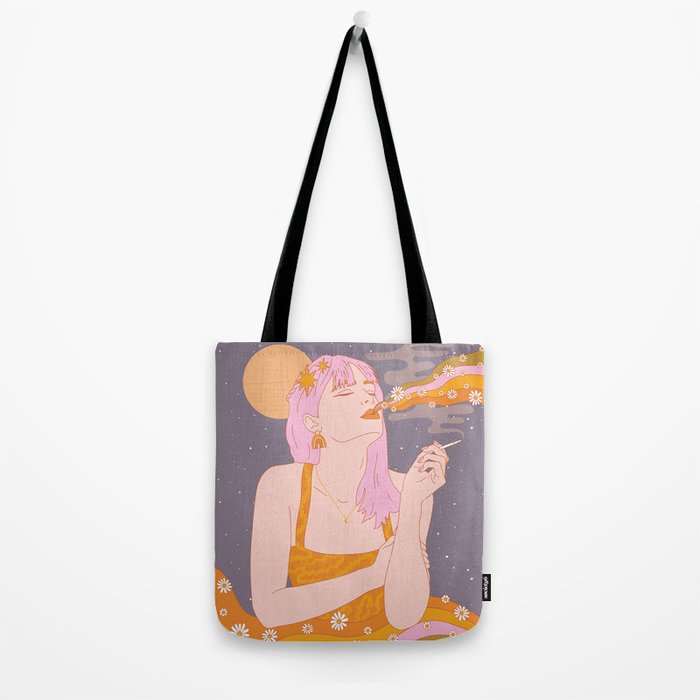 Woman Smoking Daisy Flowers Tote Bag Gallery Image 2