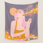 Woman Smoking Daisy Flowers Wall Tapestry Gallery Image 4